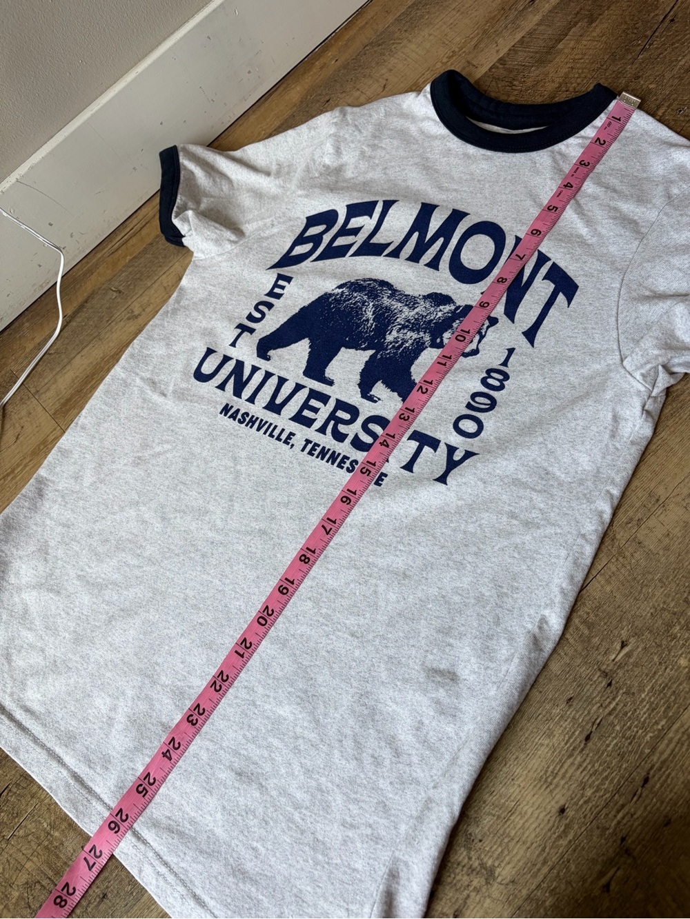 Belmont University Vintage Inspired Bear Ringer Tee in Navy and Heather Gray - Picture 5 of 9